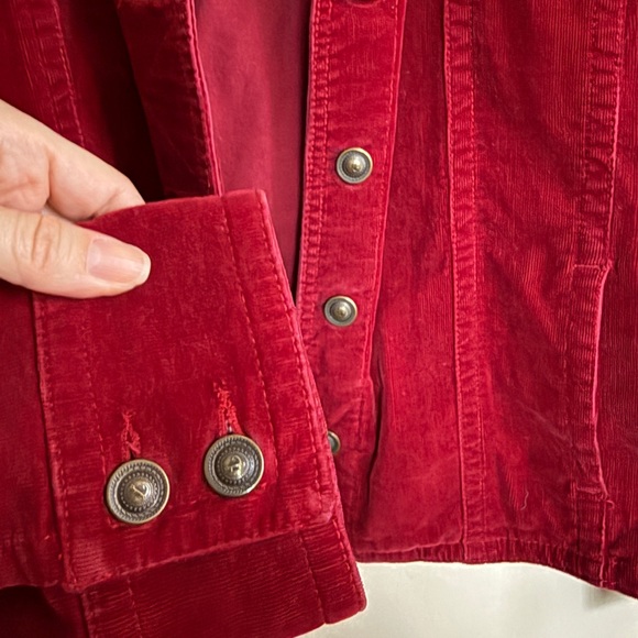 Live a Little Women's Deep Red Burgundy Wine Red Corduroy Jacket Gilmore Girls - Picture 2 of 7